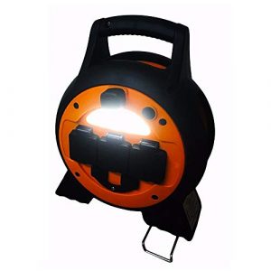 Mains 3 Way Camping Roller Hook Up lead Reel With Light And USB Ports